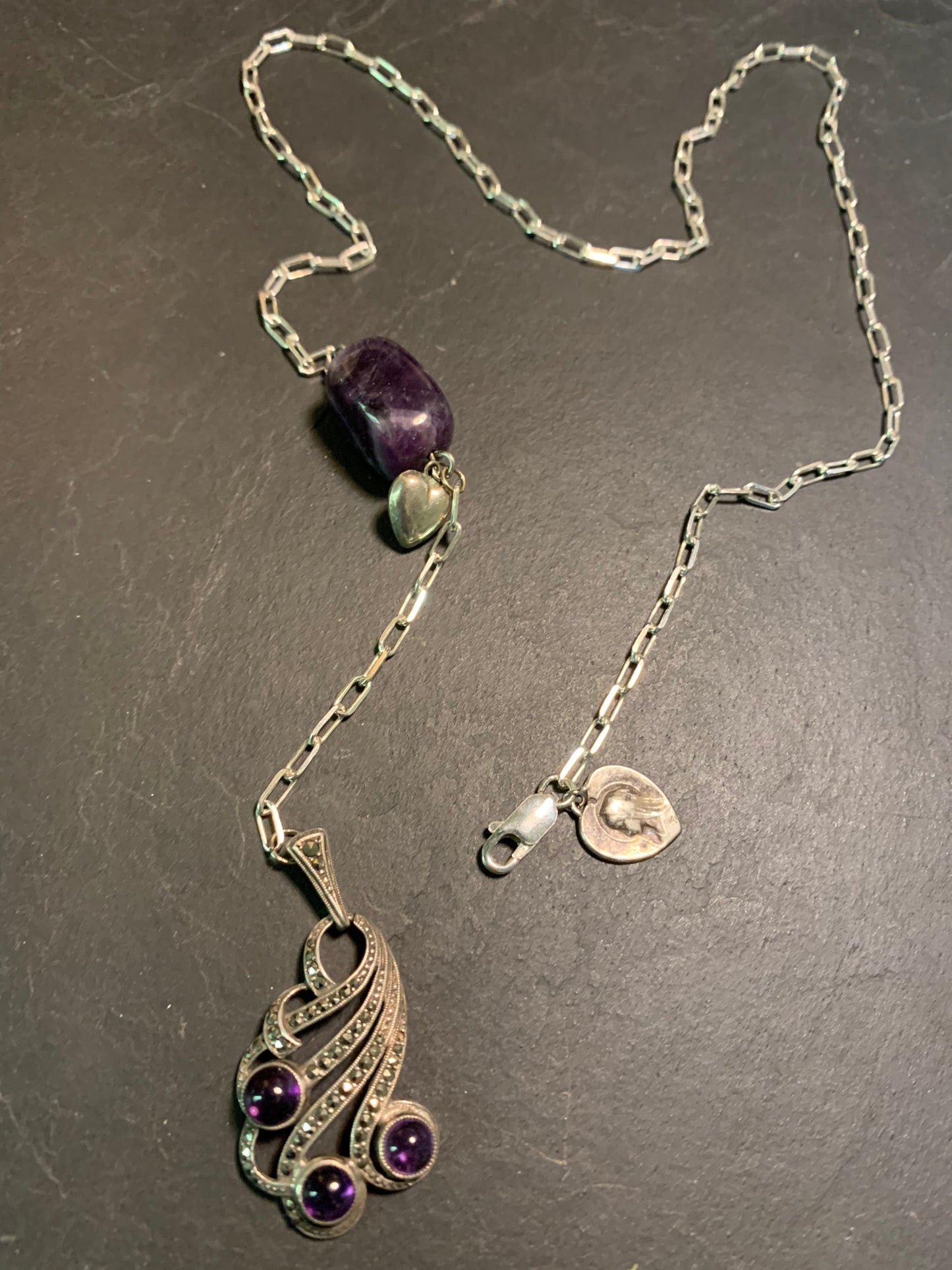 Collier améthystes et cœurs argent