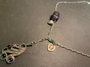 Amethyst and silver hearts necklace