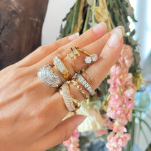 Load the image in the gallery, Interlaced gold-plated ring with 2 pink stones and a vintage white stone from GIGI PARIS