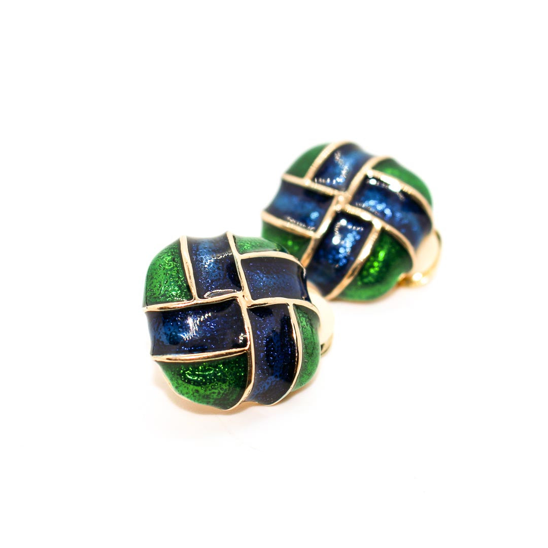 Boucles carrées émail à froid vert et bleu