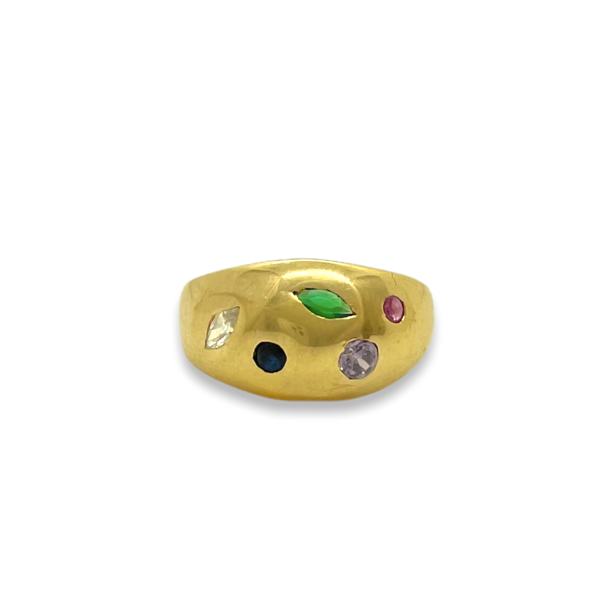 Bague dorée bombée diamants multicolores vintage de chez GIGI PARIS
